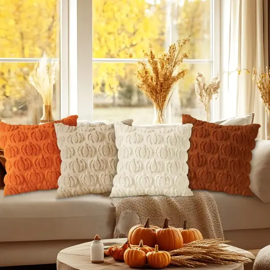 Autumn Pumpkin Throw Pillow Cases Soft Plush Faux Fur Wool 20 x 20 Autumn Cushion Cover {6}