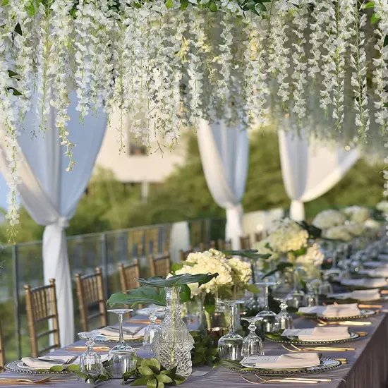 24 Pack Artificial Flowers Fake Wisteria Vine Rattan Hanging Garland Silk Flowers {4}