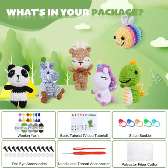 6PCS Animal Crochet Kit for Beginners Kids {2}