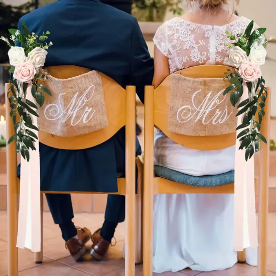 Church Chair Back Floral with Eucalyptus Leaves and Ribbons Ceremony Party {6}