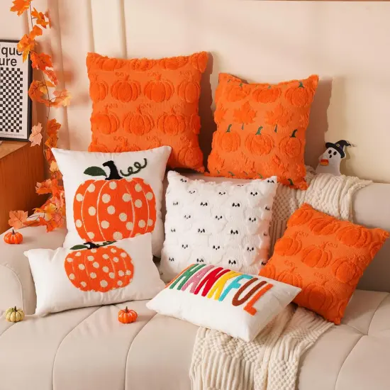 illow Covers 18x18 inch Set of 2 Orange Pumpkin Throw Pillow for Farmhouse {6}