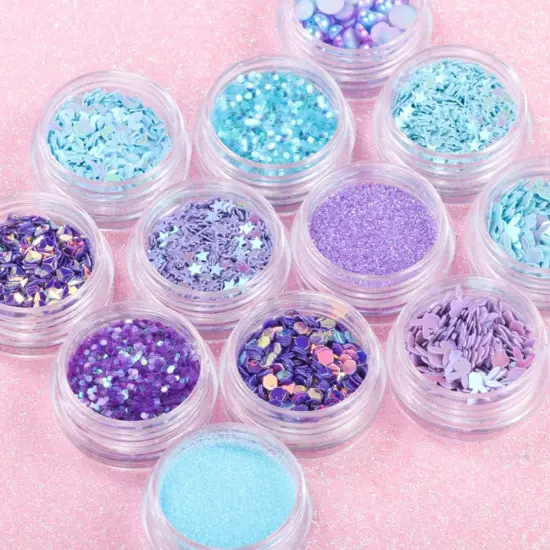 Nail Art Blue Glitter Sequins 3D Pearl Nails Shining Flakes 12Jars {4}