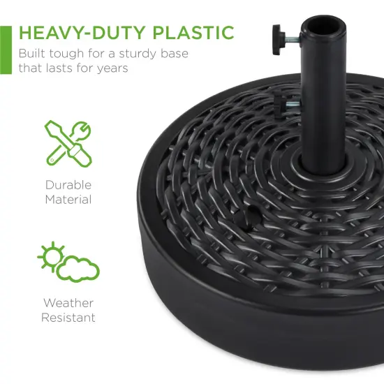 Best Choice Products Fillable Plastic Patio Umbrella Base Stand, Pole Holder w/ Adjustment Knob Black - Faux Wicker {3}