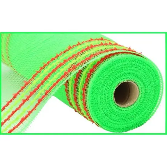 10.5" Drift Border Mesh Ribbon: Lime Green/Red (10 Yards) {1}