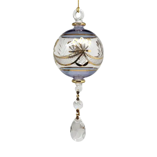 Special Etching Crystal Ball with Dangles Ornament - Blue {1}