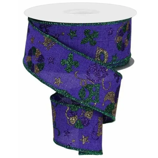 1.5" Mardi Gras Pattern Ribbon: Purple (10 Yards) {1}