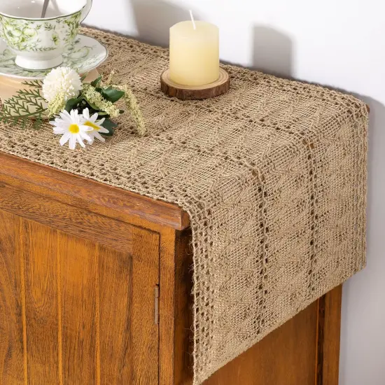 Boho Table Runner Summer Farmhouse Burlap {1}