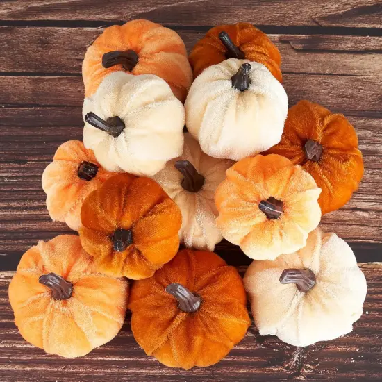 12pcs Artificial Fake Faux Velvet Foam Fabric Pumpkins Decoration {1}