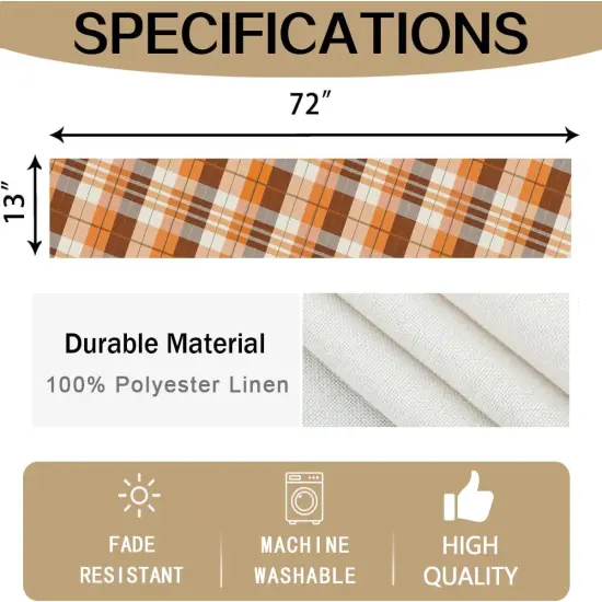 all Plaid Table Runner 72 Inch Long,Brown Autumn Outdoor Kitchen-13x72 (Orange, 13" x 72") {3}