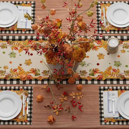 Fall Cross Maple Leaves Pumpkin Plaid Table Runner Table Decoration,13x72 Inch {4}