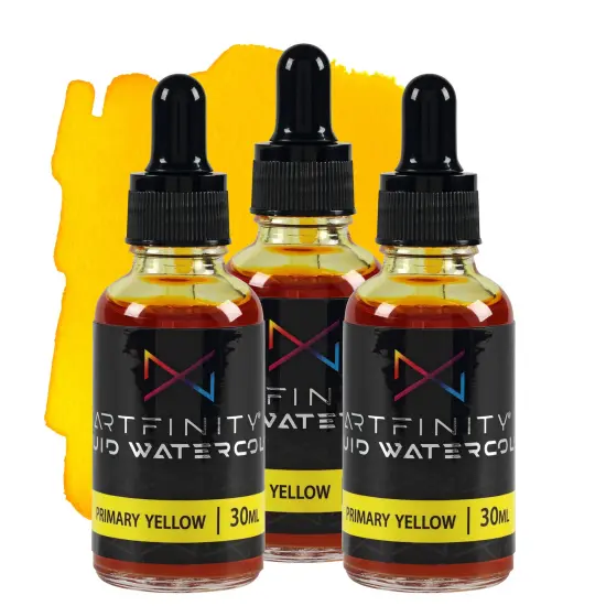 Artfinity Liquid Watercolor Paint 30 ml Bottle - 3 Pack, Primary Yellow - Vibrant Dye-Based Liquid Watercolor w/ Glass Pipette, Fast-Drying, Fine Art Paint for Calligraphy, Airbrushing & Traditional Art {1}