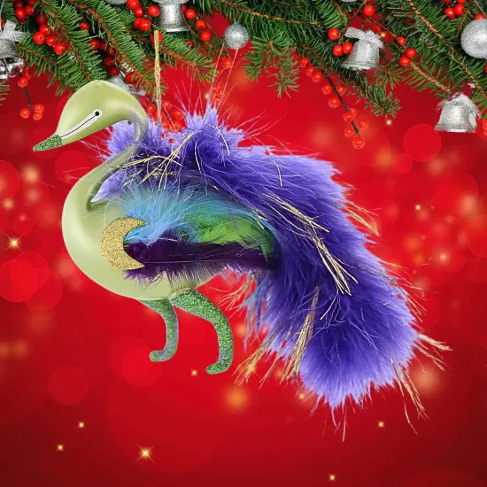 Italian Ornaments 5.0 Inch Winter Plumiera In Green Christmas Tree Ornament , Christmas Decor Feathers Peacock {4}