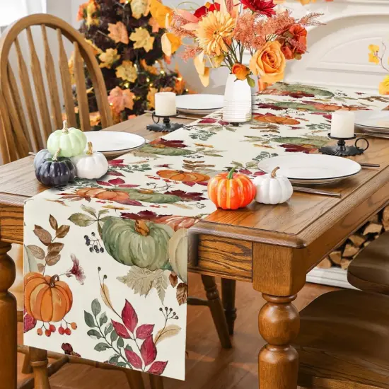 Fall Table Runner,Orange Sage Pumpkin Table Runners 72 Inches Long, 13"x72" {3}