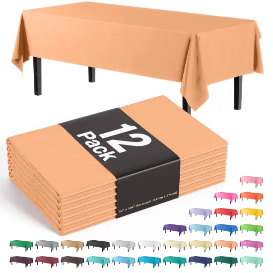 Exquisite 12-Pack Premium Plastic Tablecloth 54in. x 108in. Rectangle Plastic Table Cover Peach {1}