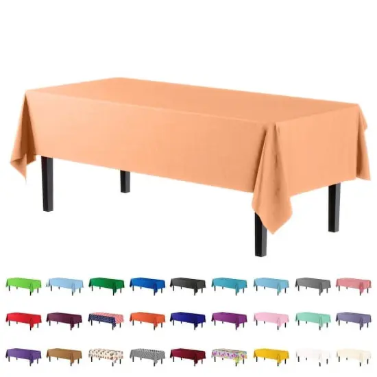 Exquisite 12-Pack Premium Plastic Tablecloth 54in. x 108in. Rectangle Plastic Table Cover Peach {6}