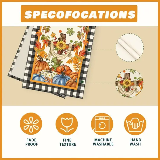 Fall Cross Maple Leaves Pumpkin Plaid Table Runner Table Decoration,13x72 Inch {5}