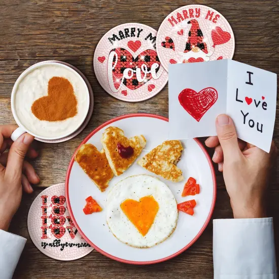 8 Pieces Valentine&rsquo;s Day Diamond Art Coasters Love Diamond Painting Coasters Kits with Holder DIY Coasters for Beginners, Adults, Kids, Diamond Art Crafts Supplies (Valentines) {3}