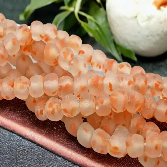 13-15mm Blended Orange Crystal African Recycled Glass Beads (10" Strand) {3}