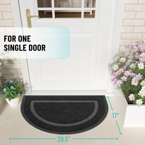 Half Circle Door Mat Indoor Outdoor Entrance Welcome, Waterproof All-Season, All-Weather Doormat, Sturdy Natural Rubber, Low Profile, Easy Clean Patio Porch Entryway Mat, 29.5x17, Black {2}