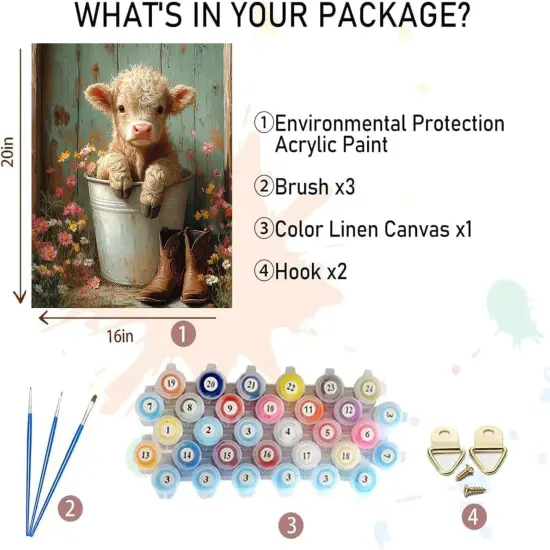 DIY Cute Cow Paint by Numbers Kit for Adults Beginners,Simple Highland Cow Paint by Number Kits on Canvas,Flowers Digital Oil Painting Kits for Home Wall Decor 16X20 Inch. {2}