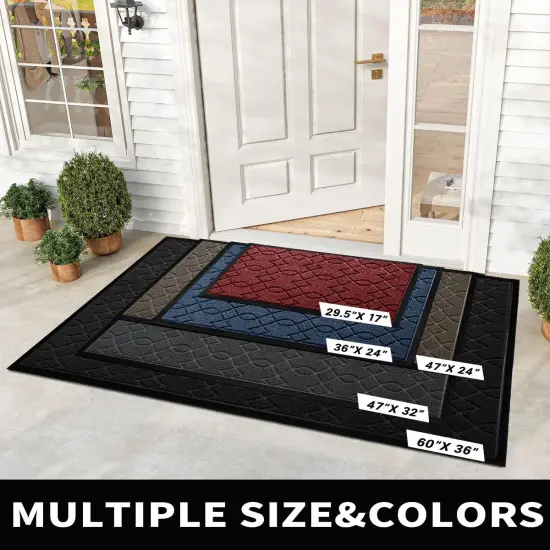Front Door Mat, All-Season Waterproof Door Mats Outside Entrance, All-Weather Outdoor Indoor Non-Slip Doormat, Stain and Fade Resistant, Patio Entry Mat, 29.5x17, Black {2}