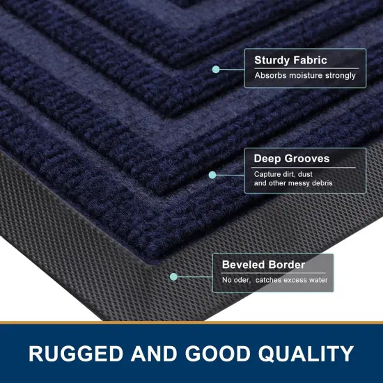 Front Door Mat Indoor Outdoor Entrance, Non-Slip Natural Rubber Doormats, Easy Clean, Low Profile, Dirt Trapper Entryway Floor Mats for Outside, Garages and Patios, 29.5x17, Navy {4}