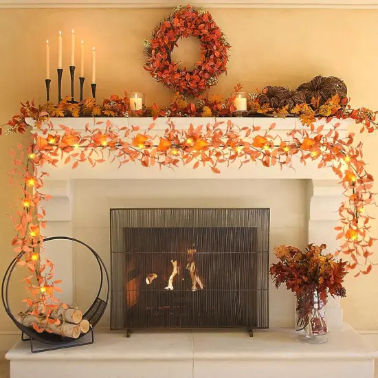 8 Modes Hanging Fall Garland Leaves with Berries {4}