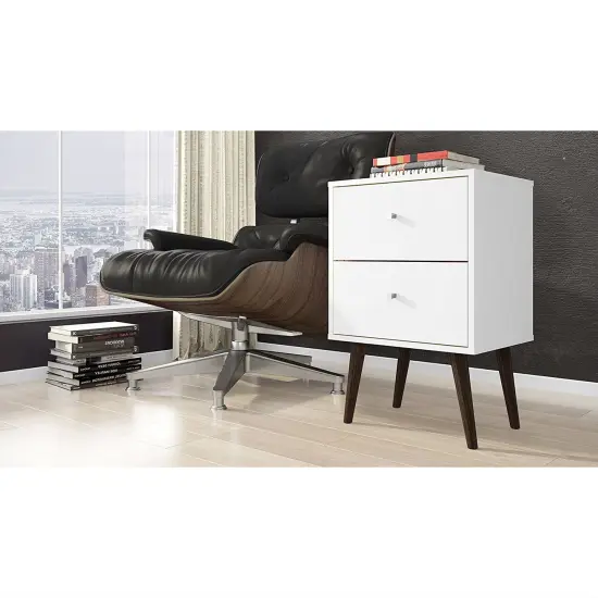 2-Drawer White Nightstand in Mid-Century Modern Style for Bedroom {3}