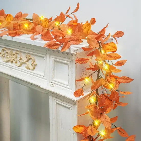 Lighted Fall Garland - 6FT Orange {1}