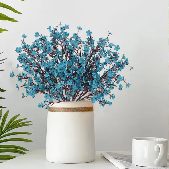 6 Bundles Babys Breath Fall Flowers Faux Gypsophila Bouquet Real Touch European Fake Silk Flowers for Home Wedding Bouquets Floral Arrangement Party Table Garden Autumn Decor (Peacock Blue) {4}