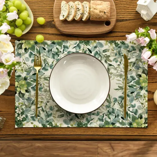 Set of 4 Eucalyptus Butterfly Summer Placemats - 12x18 Inch (Beige/Green) {2}