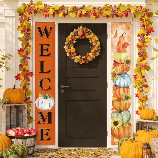 Fall Door Banners Welcome Autumn Porch Sign {1}