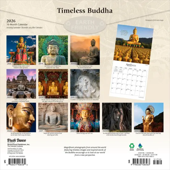 Timeless Buddha | 2026 12 x 24 Inch (Hanging) Monthly Square Wall Calendar | Plastic-Free {2}