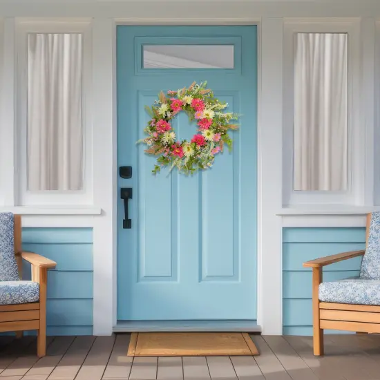 Northlight Gerbera Daisy and Statice Floral Spring Wreath - 23" - Pink/White {4}