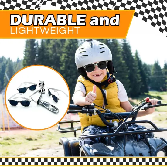 4E's Novelty 6 Pack Kids Race Car Checkered Sunglasses Bulk with UV400 Protection - Ideal for Race Car Theme Birthday Decor {5}