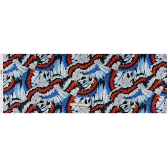 1 Yard Red, Blue & White Butterfly Wings Silk Charmeuse Print , 53 Inches Width {3}