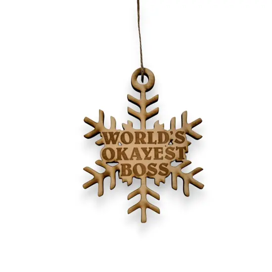 Ornament - World's Okayest Boss - Raw Wood 3x3n {1}