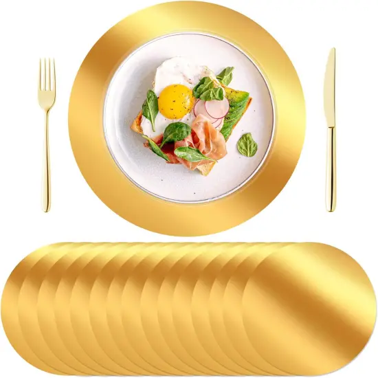 50PCS Round Gold Placemats, 13" Disposable Paper Placemats for Dining Table, Mirrored Gold Charger Place Mat for Kitchen Banquet Table Setting Wedding Birthday Dinner Party {1}