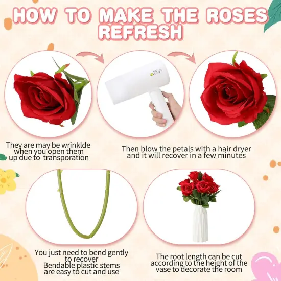 150 Pcs Artificial Rose Flowers Bouquet Bulk (Red) {4}