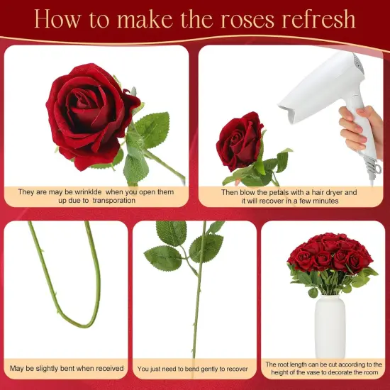 100 Pieces Artificial Roses Flowers Bouquet(Wine Red) {3}