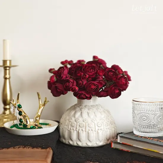 18 Pcs Red Artificial Flower Ranunculus Wedding Bouquet {2}