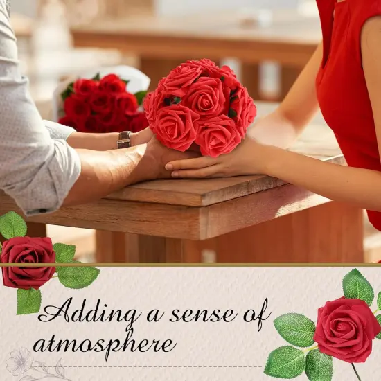 12pcs Rose Artificial Flowers, Fake Rose Silk Flower Bouquet {4}