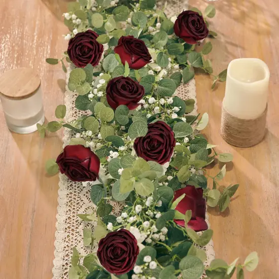 16PCS Burgundy Flowers Artificial Silk Roses with Stems for Wedding Bouquets Party Bridal Shower Home Decor {6}