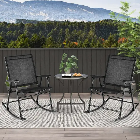 Costway 2 PCS Patio Folding Rocking Chair Heavy-Duty Metal Frame Rockers Outdoor Black/Gray/Brown {9}