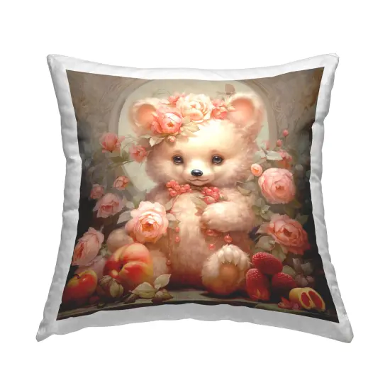 Elegant Bear with Florals Design by RB Throw Pillow  {1}