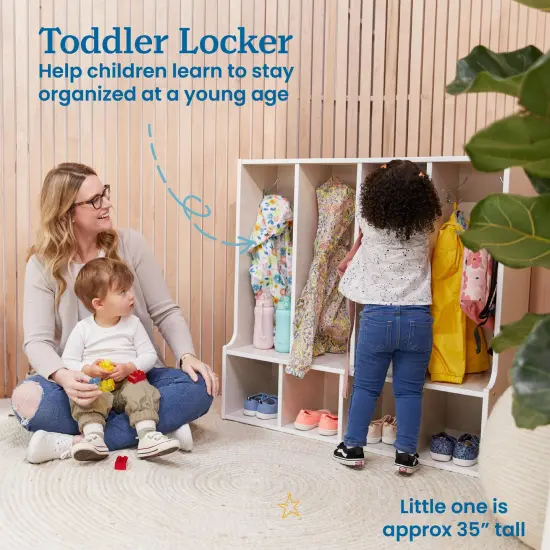 Streamline 4-Section Toddler Coat Locker with Bench White Wash {3}