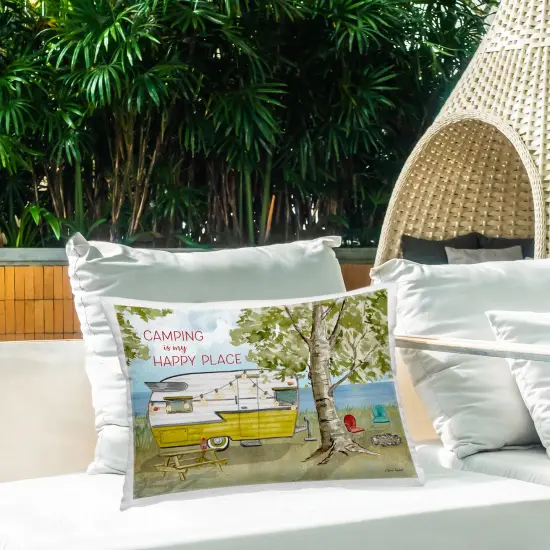 Camping is Happy Place Design by Sharon Kuplack Outdoor Printed Pillow  {2}