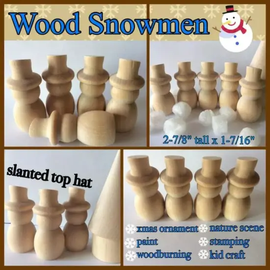Kitcheniva 5 Pcs Wood Paintable Snowmen Wood Cutouts Craft DIY 2-7/8" {4}