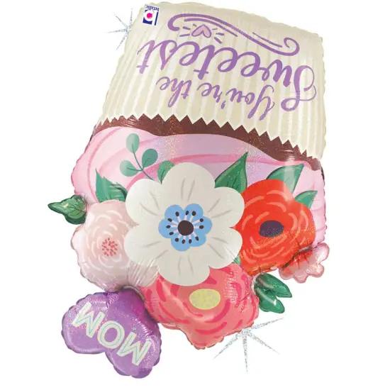 Betallic&reg; 24 Inch Floral Mom Cupcake Foil Mylar Balloon {4}