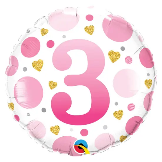 Age 3 Pink Dots 18 Inch Foil Mylar Balloon {1}